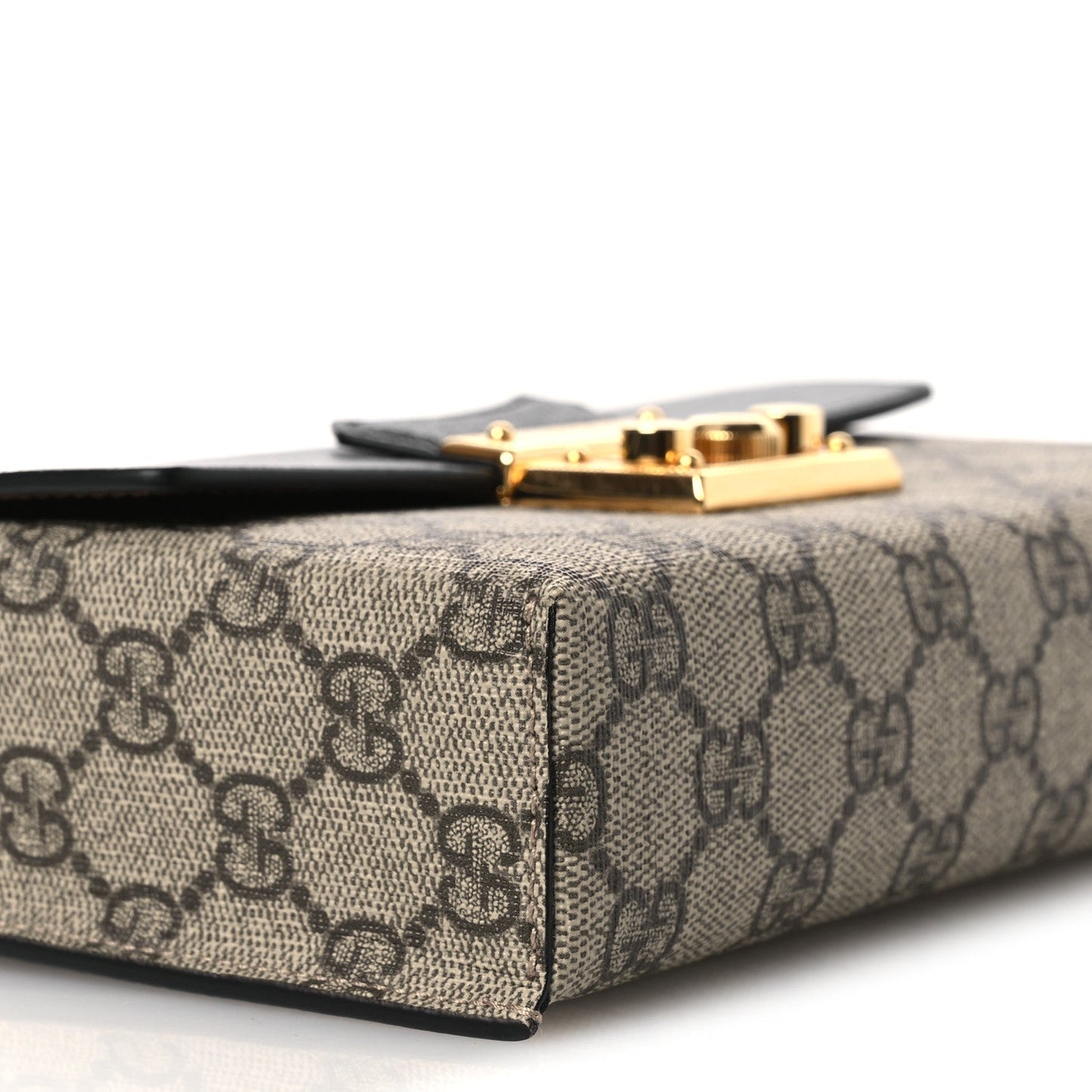 GG Supreme Monogram Calfskin Mini Padlock Top Handle Shoulder Bag Beige Black Cuir