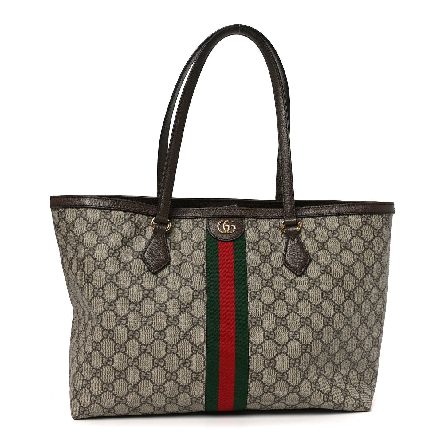 GG Supreme Monogram Textured Calfskin Web Medium Ophidia Shopping Tote Beige Ebony New Acero