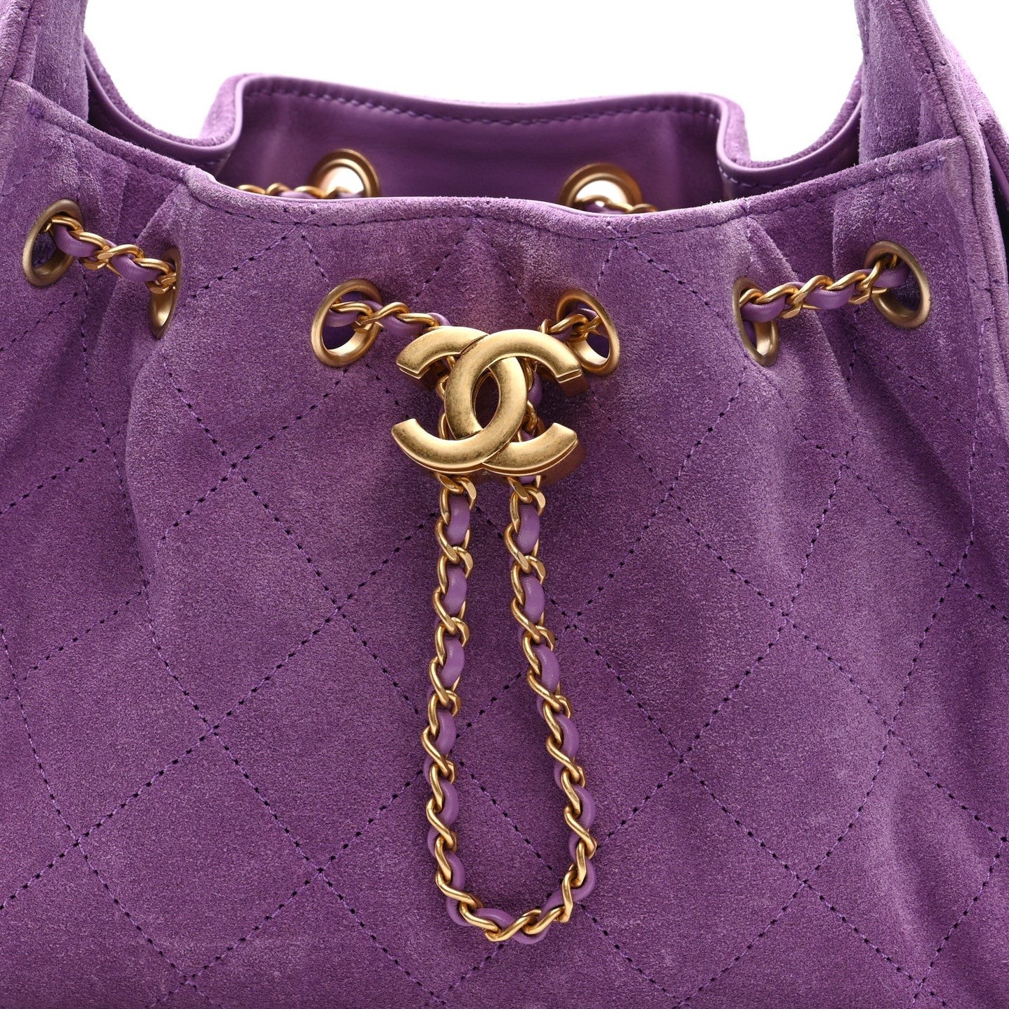 Suede Quilted Mini Chanel 25 Handbag Purple