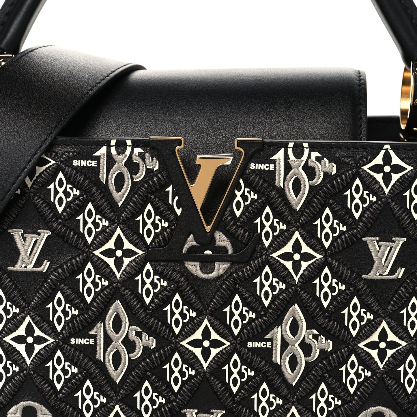 Calfskin Since 1854 Embroidered Capucines PM Black