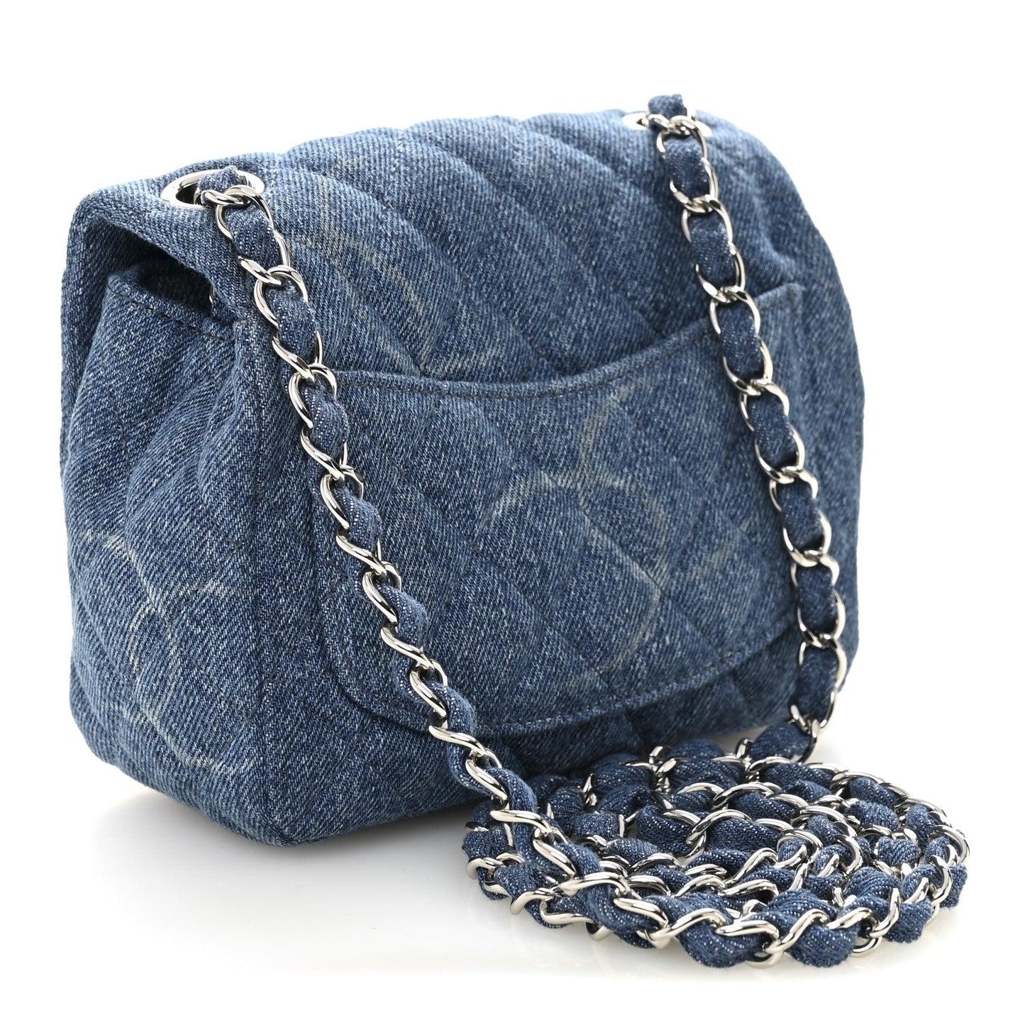 Denim CC Quilted Mini Square Flap Blue
