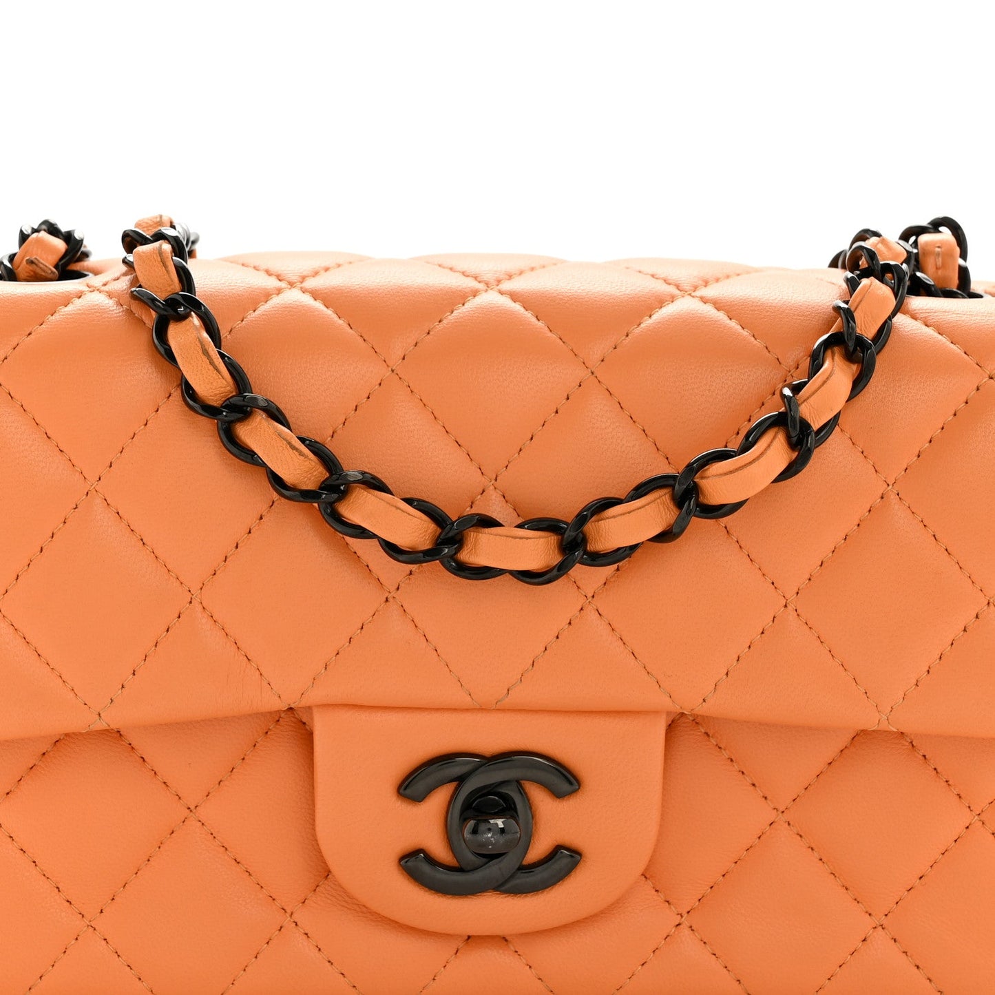 Lambskin Quilted Mini Rectangular Flap Orange