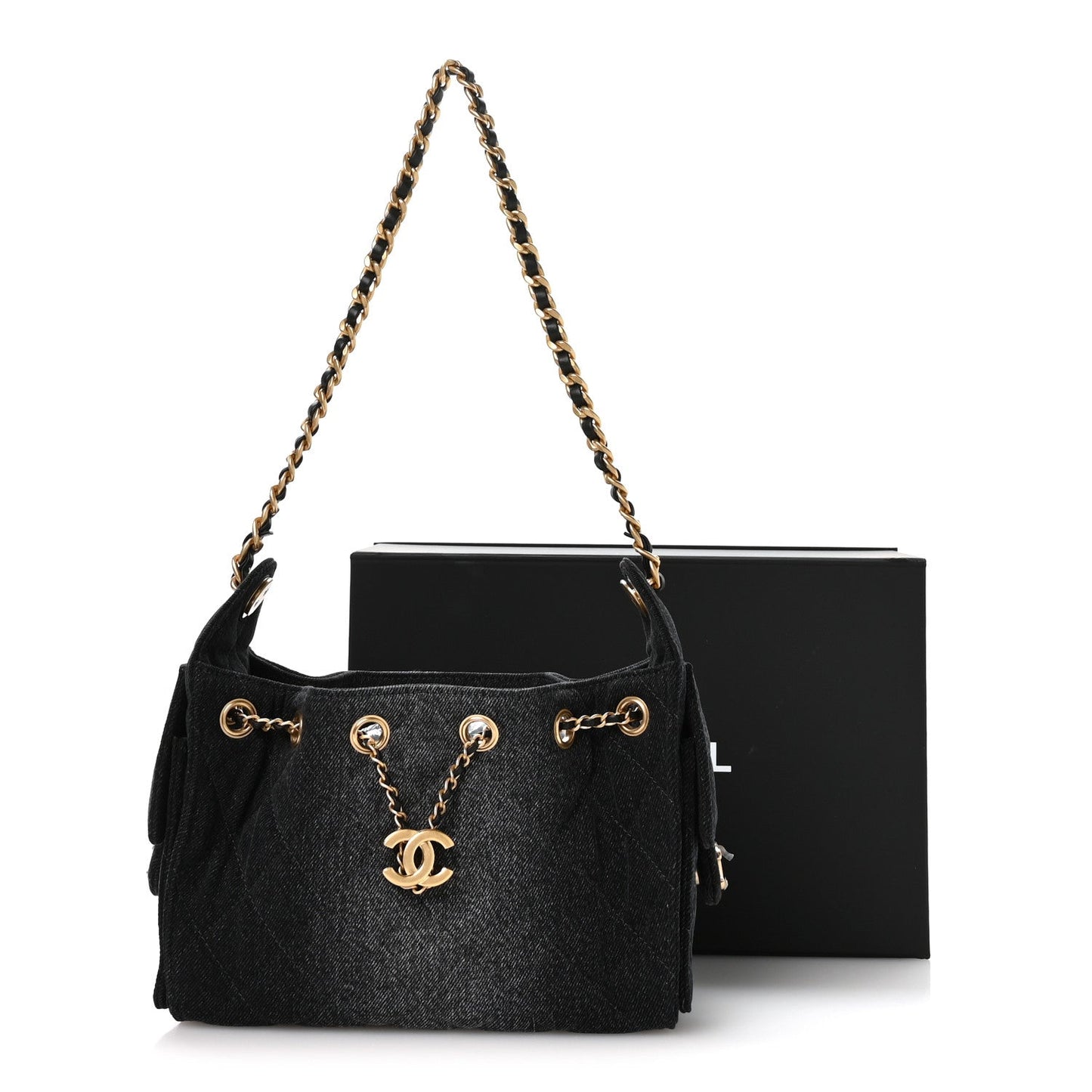Washed Denim Quilted Mini Chanel 25 Handbag Black