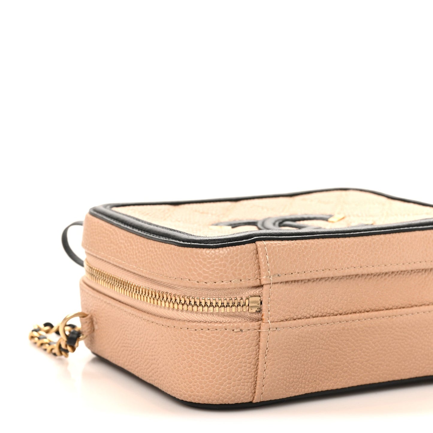 Caviar Quilted Small CC Filigree Vanity Case Beige Black