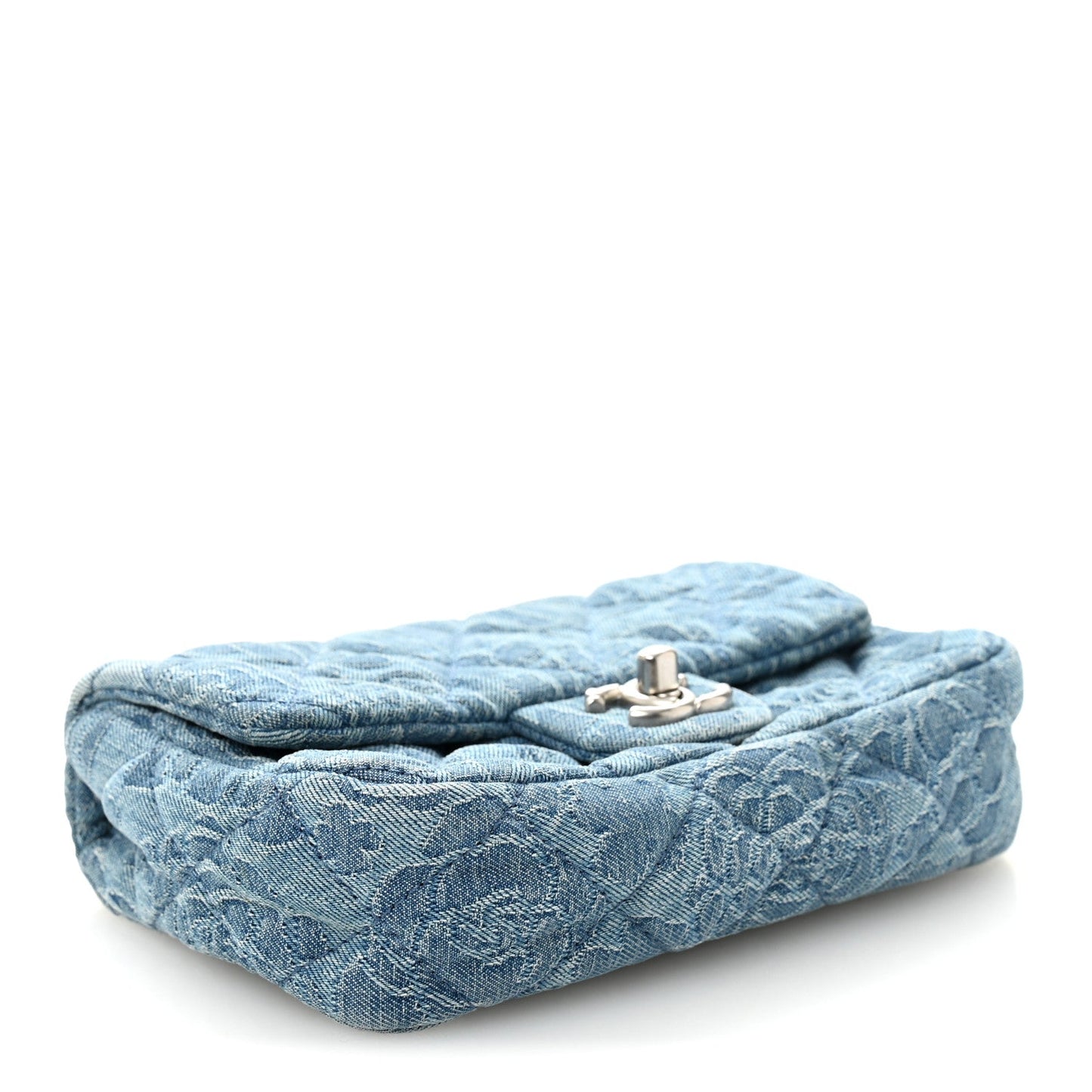 Denim Quilted Camellia Sweetheart Mini Rectangular Flap Blue