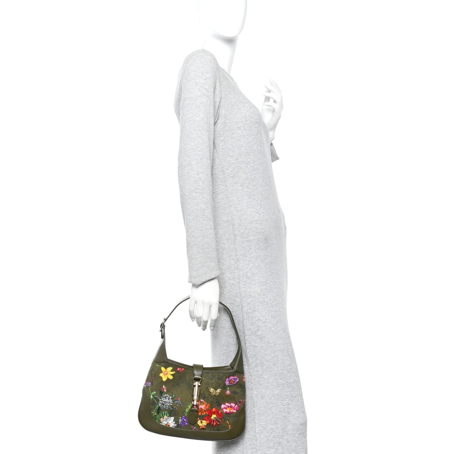 Calfskin Canvas Beaded Floral Medium Jackie 1961 Multicolor