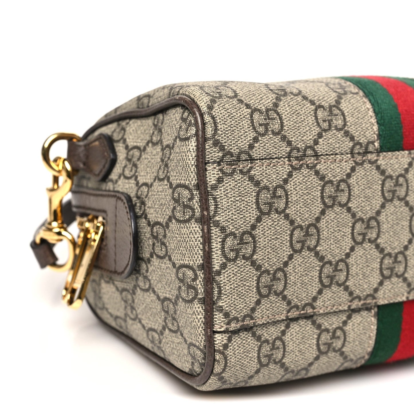 GG Supreme Monogram Textured Dollar Calfskin Web Mini Ophidia Top Handle Bowler Bag Beige Ebony New Acero