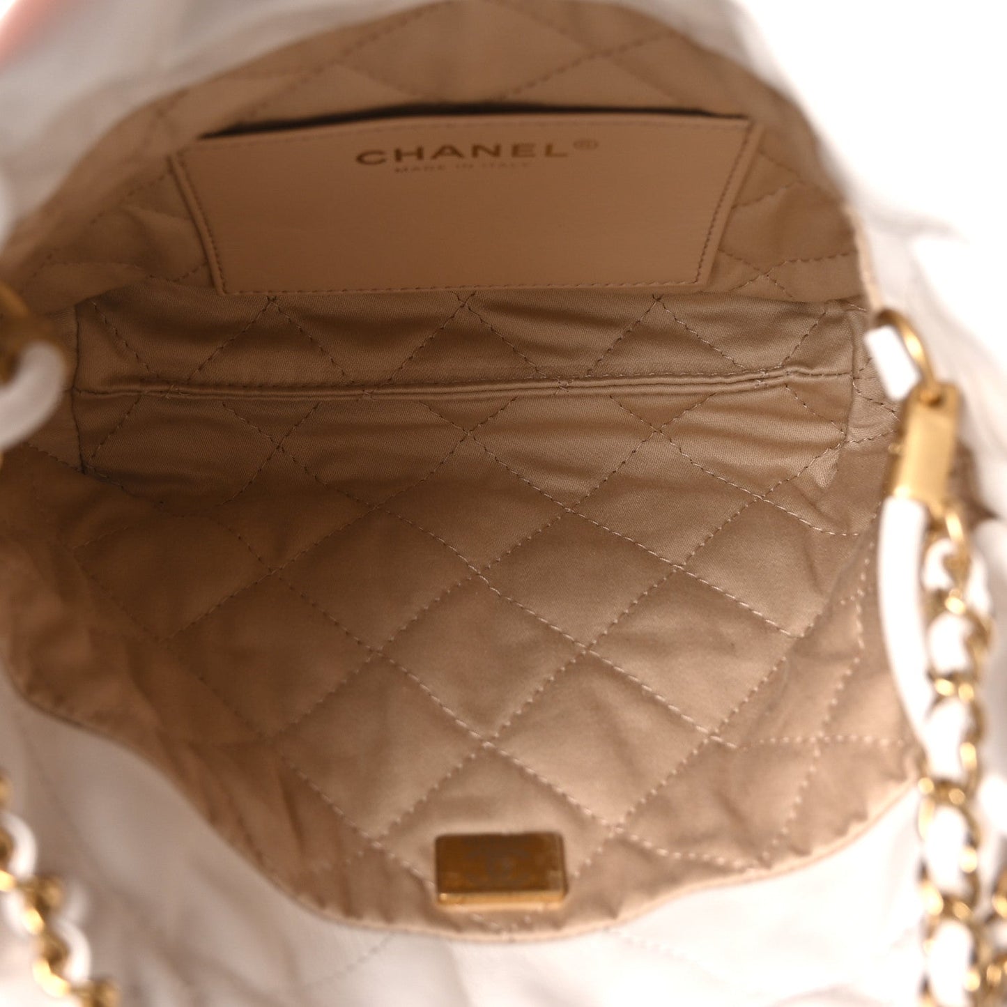 Shiny Calfskin Quilted Mini Chanel 22 White Black