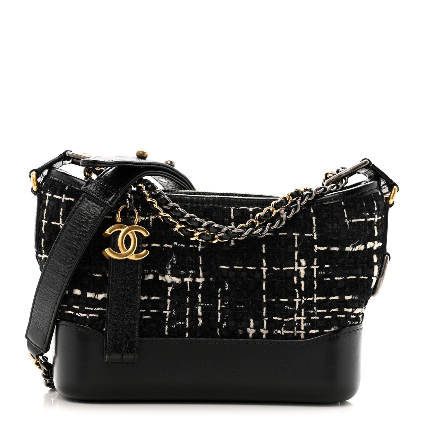 Tweed Calfskin Small Gabrielle Hobo Black White