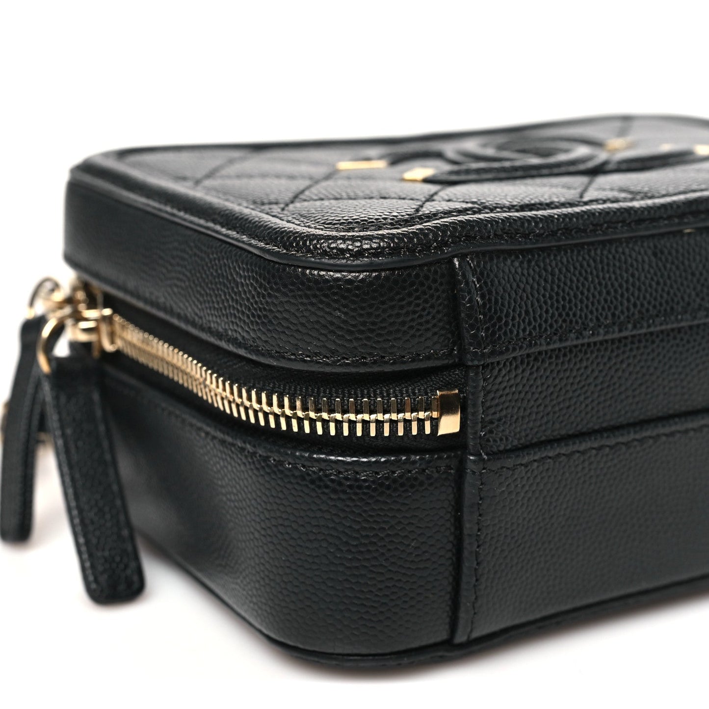 Caviar Quilted Small CC Filigree Vanity Case Black
