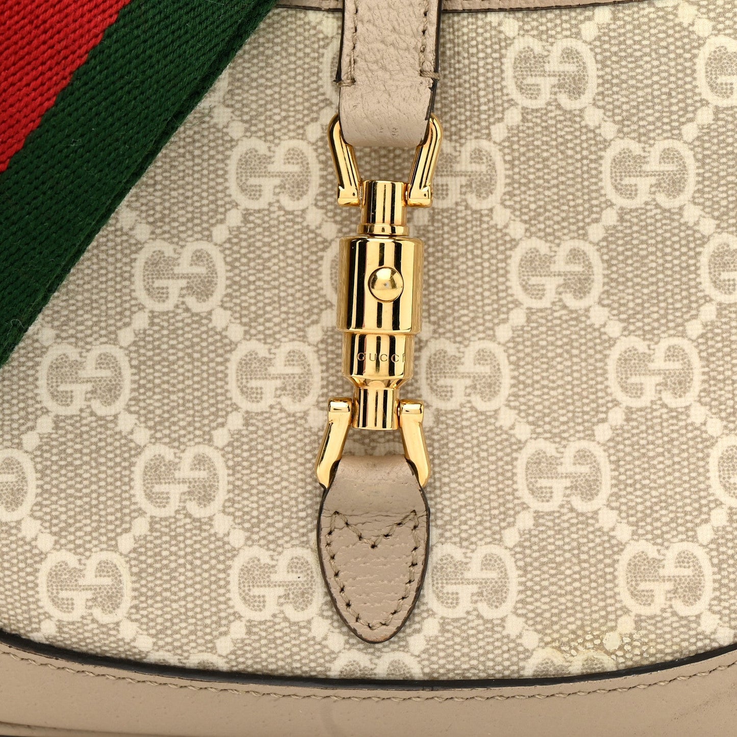 GG Supreme Monogram Textured Dollar Calfskin Mini Jackie 1961 Hobo Beige Mystic White Oatmeal