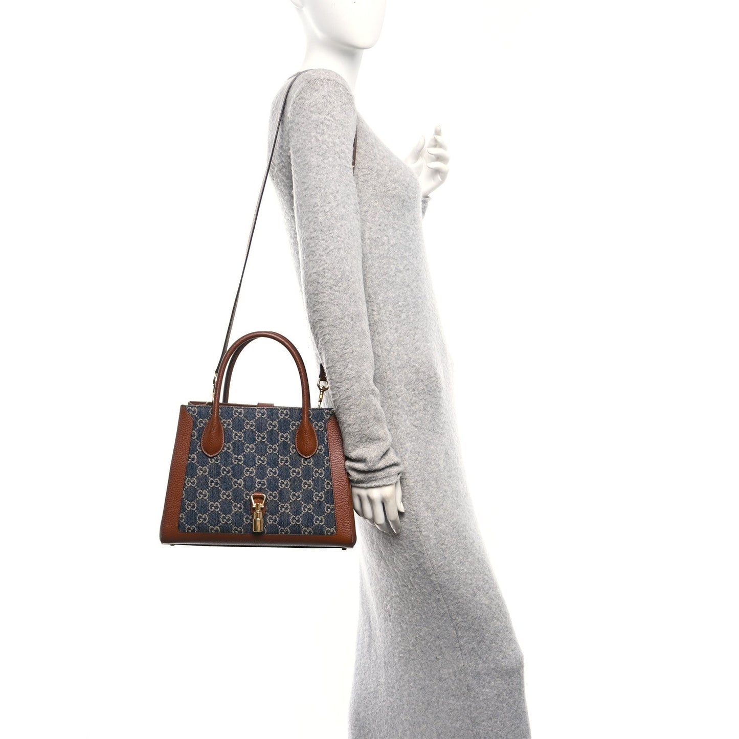 New Denim GG Monogram Dollar Calfskin Medium Jackie 1961 Tote Blue Tea Cuir Epilog