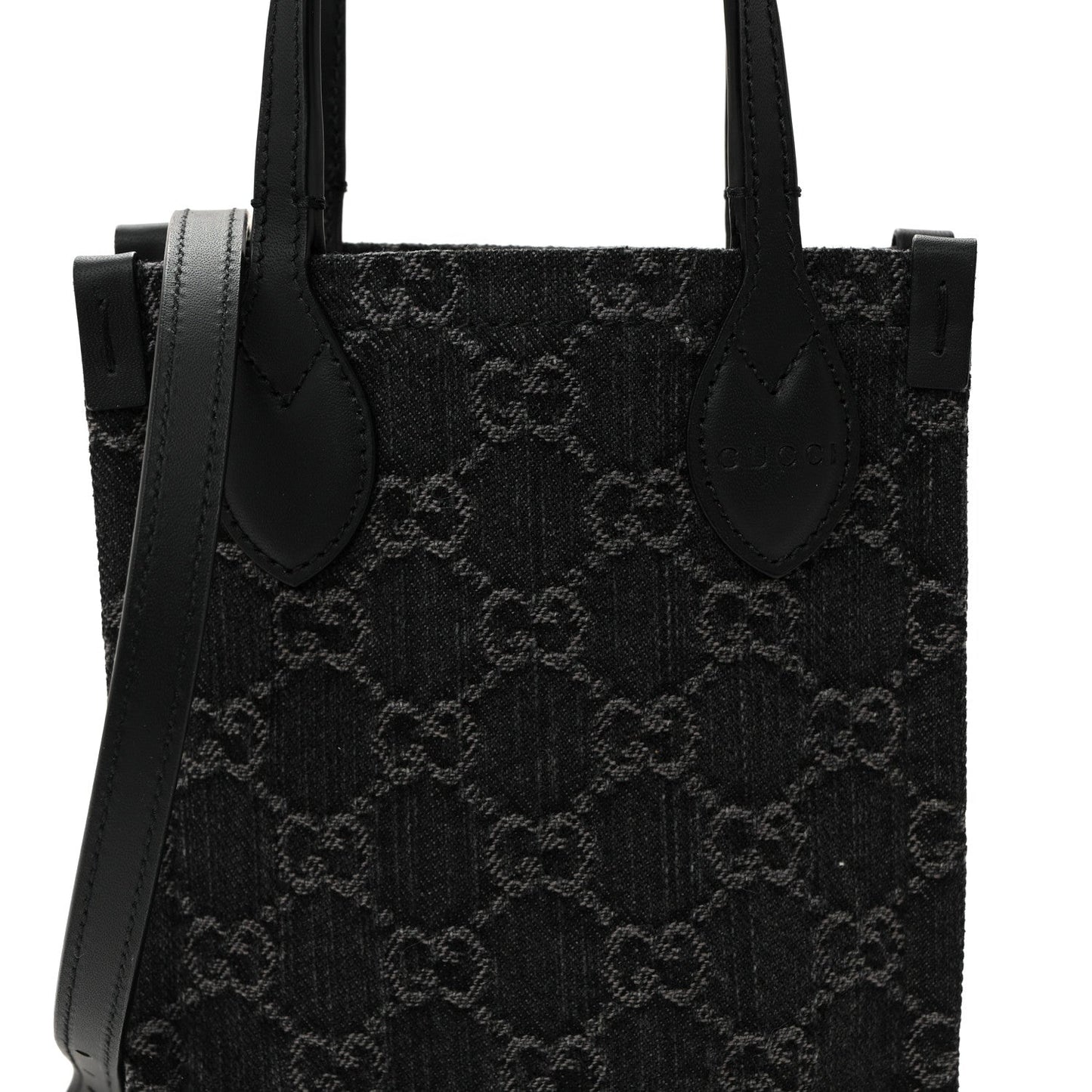 Denim Cuoio Harness GG Monogram Mini Ophidia Tote Bag Black Medium Grey
