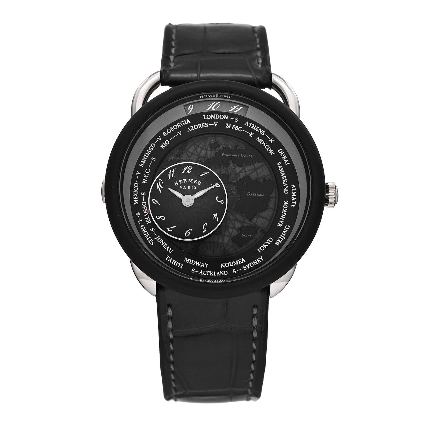 Platinum Titanium Alligator 43mm Arceau Le Temps Voyageur Automatic Watch Noir