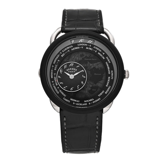 Platinum Titanium Alligator 43mm Arceau Le Temps Voyageur Automatic Watch Noir