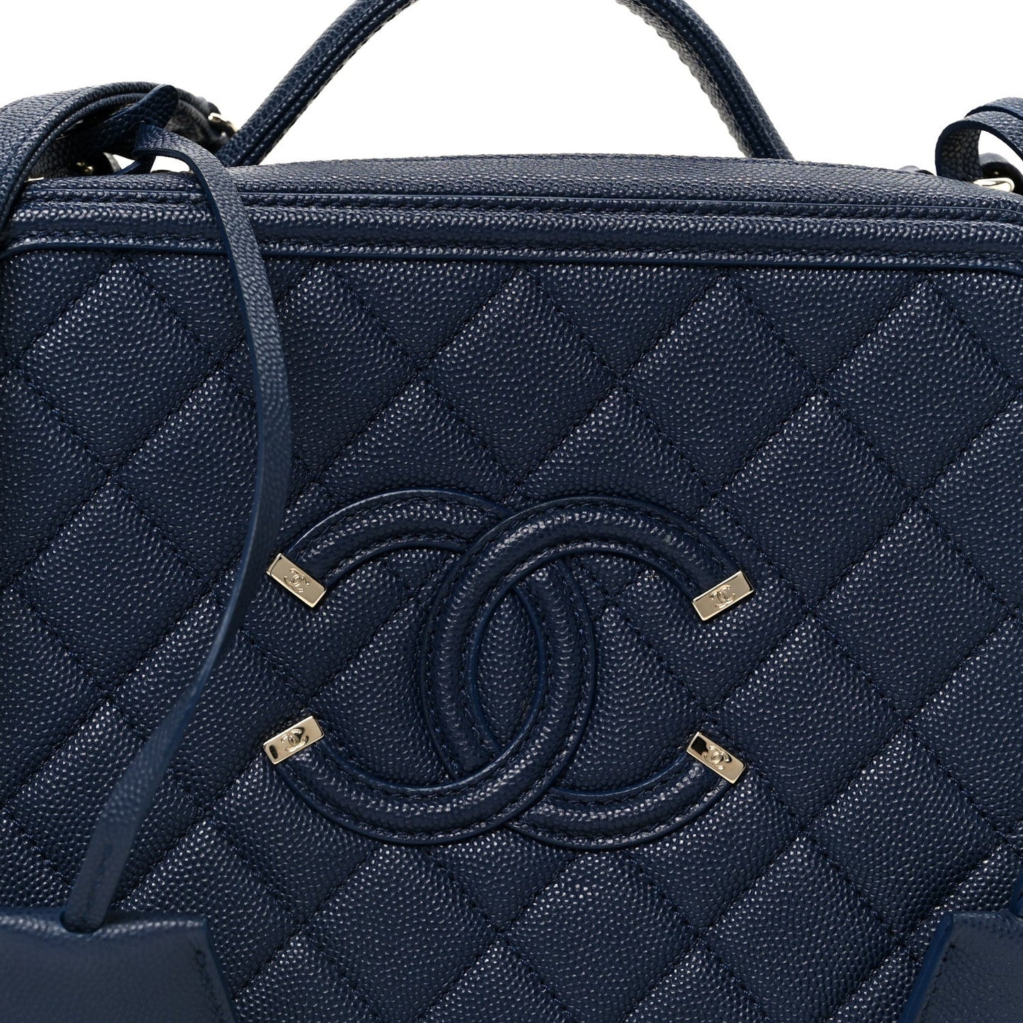 Caviar Quilted Medium CC Filigree Vanity Case Navy