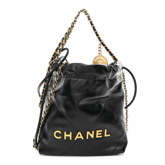 Shiny Calfskin Quilted Mini Chanel 22 Black