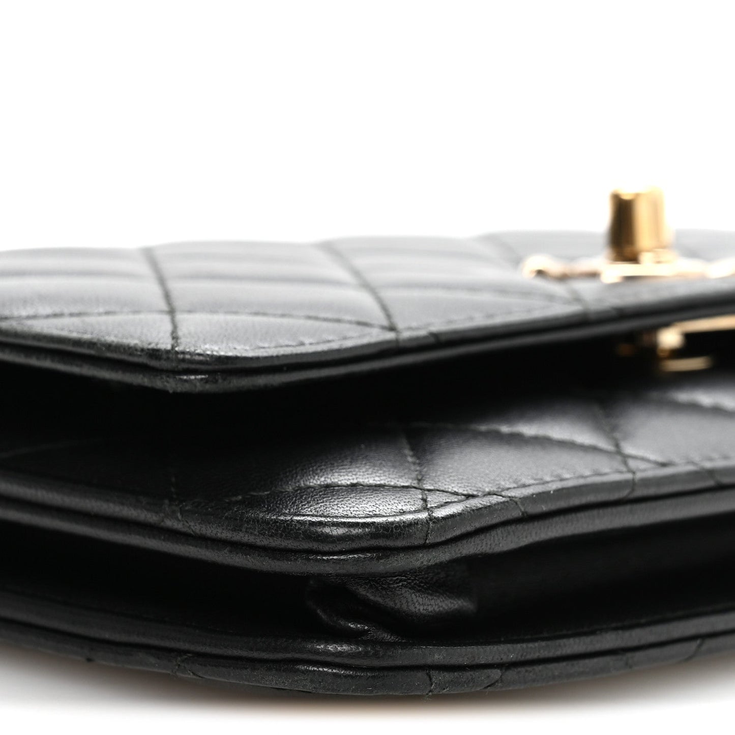 Lambskin Quilted Trendy CC Wallet On Chain WOC Black