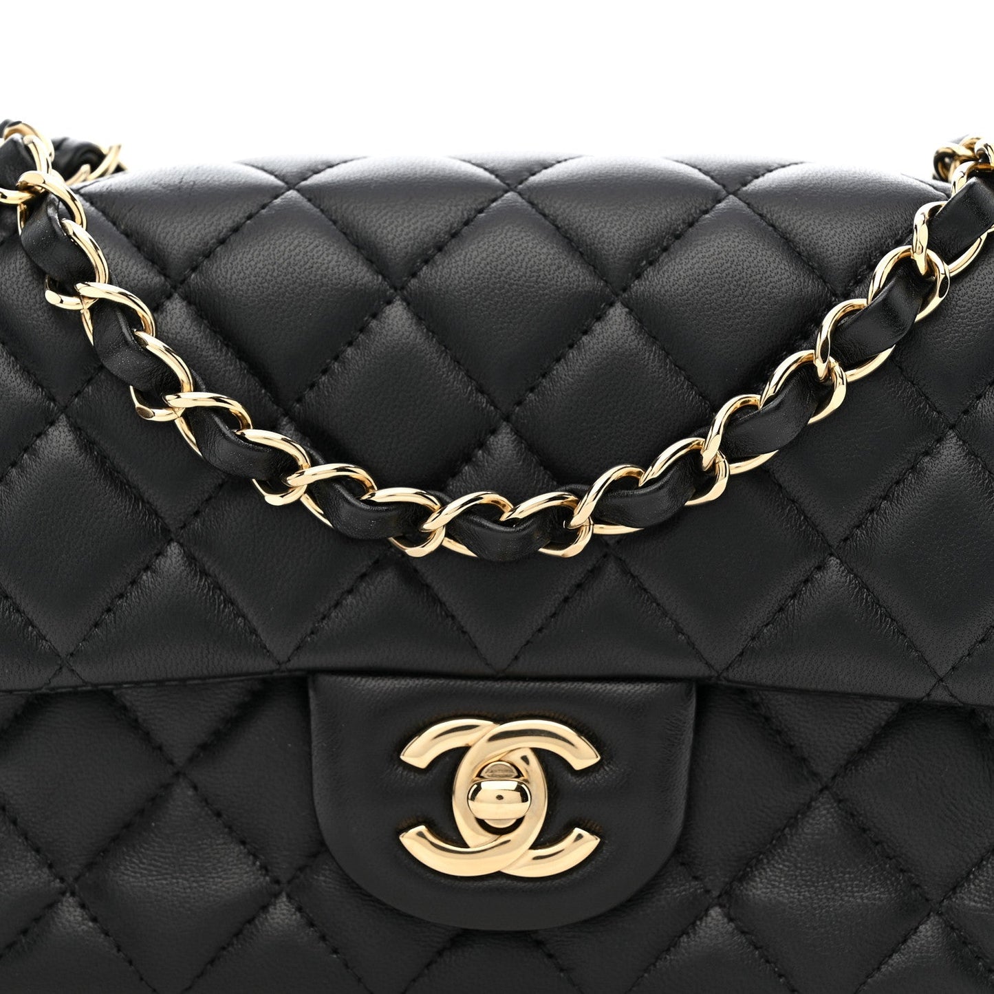 Lambskin Quilted Mini Rectangular Flap Black
