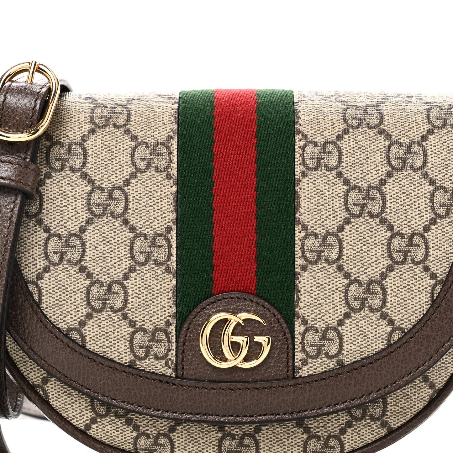 GG Supreme Monogram Textured Dollar Calfskin Web Mini Ophidia Flap Shoulder Bag Beige Ebony New Acero