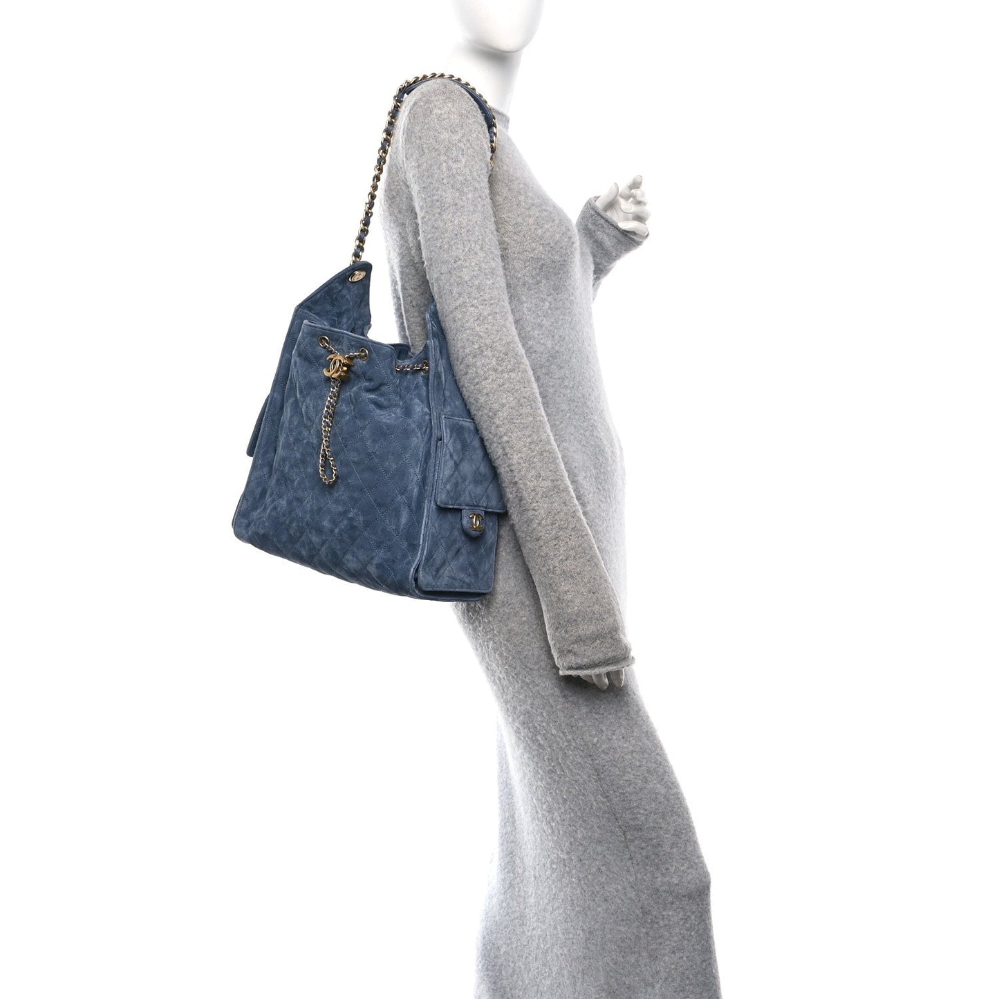 Suede Quilted Medium Chanel 25 Handbag Blue