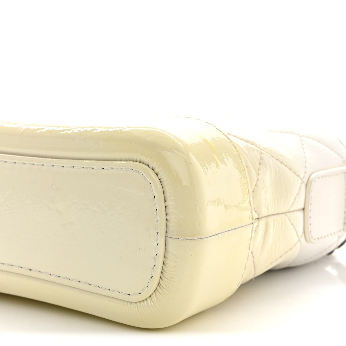 Patent Goatskin Quilted Small Gabrielle Hobo White