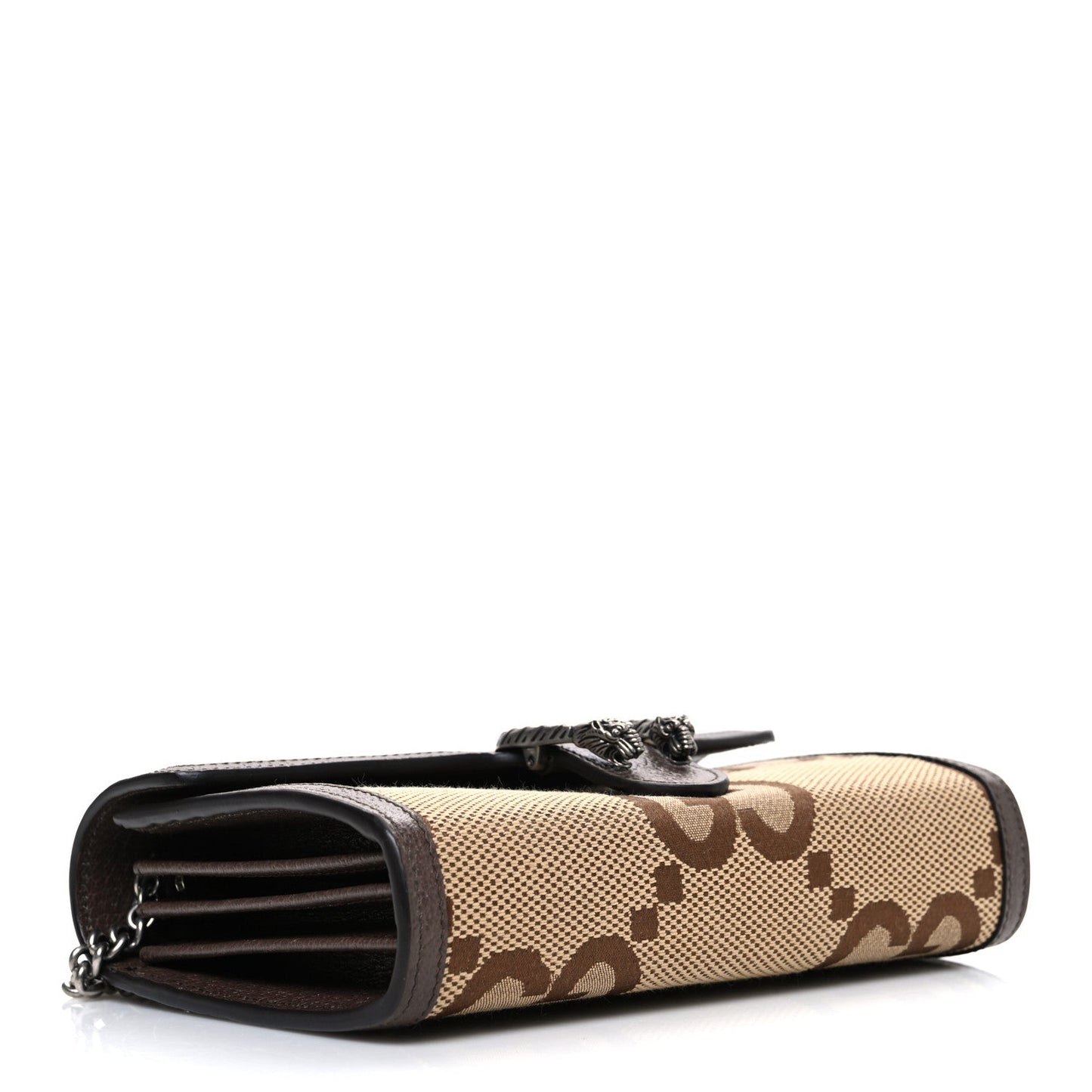 Monogram Jumbo GG Textured Dollar Calfskin Mini Dionysus Chain Wallet Camel Ebony New Acero