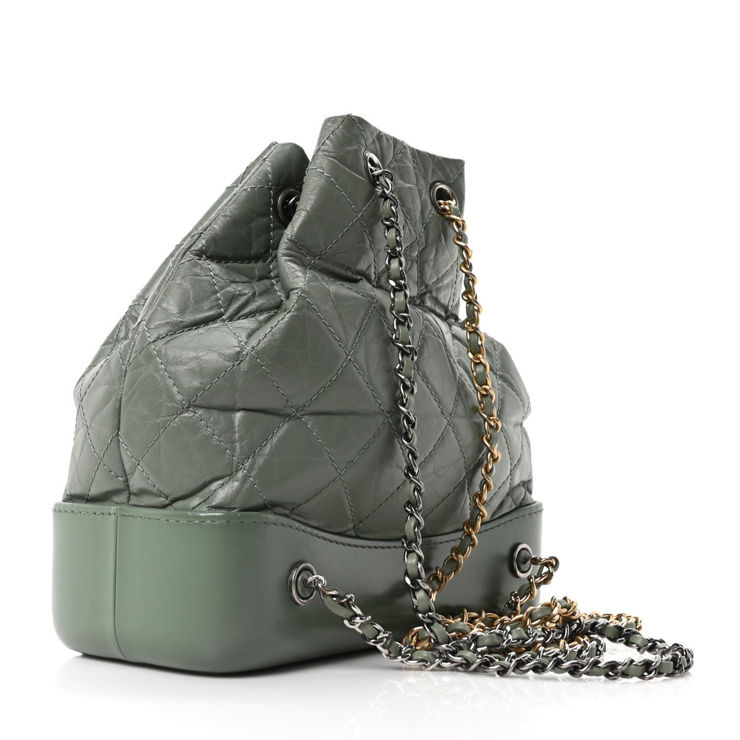 Aged Calfskin Quilted Small Gabrielle Backpack Green