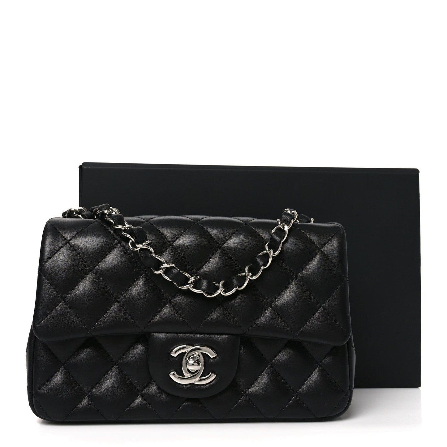 Lambskin Quilted Mini Rectangular Flap Black