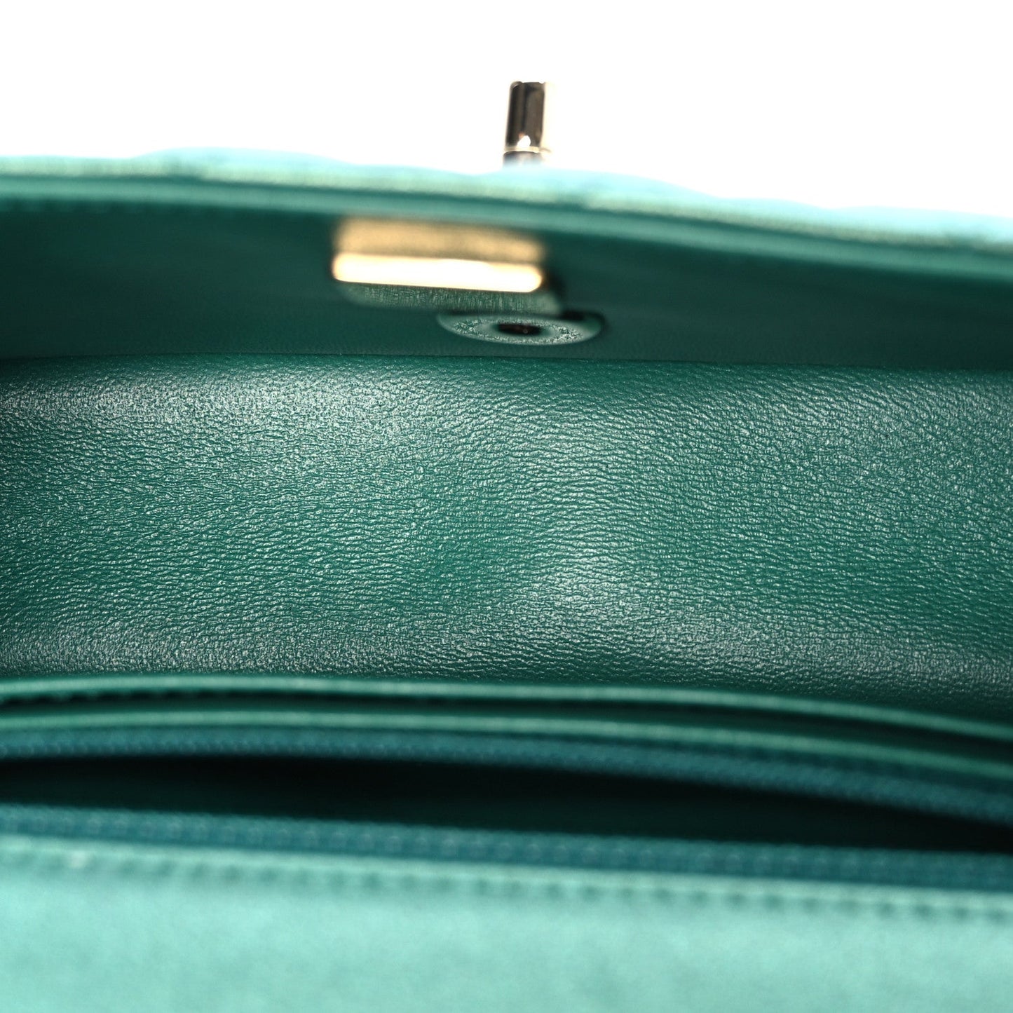 Iridescent Lambskin Quilted Mini Rectangular Flap Green