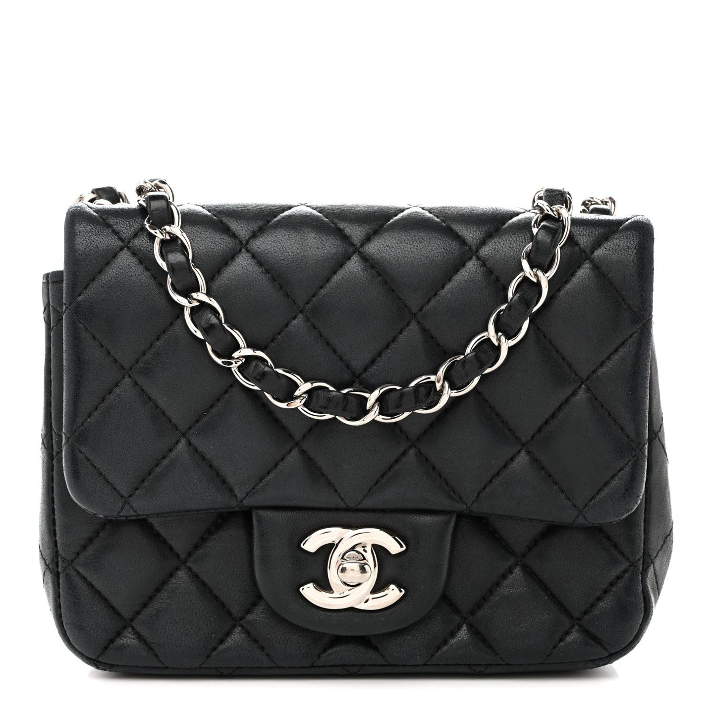 Lambskin Quilted Mini Square Flap Black