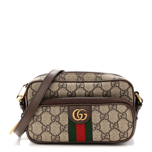 GG Supreme Monogram Textured Dollar Calfskin Web Mini Ophidia Convertible Shoulder Bag Beige Ebony New Acero
