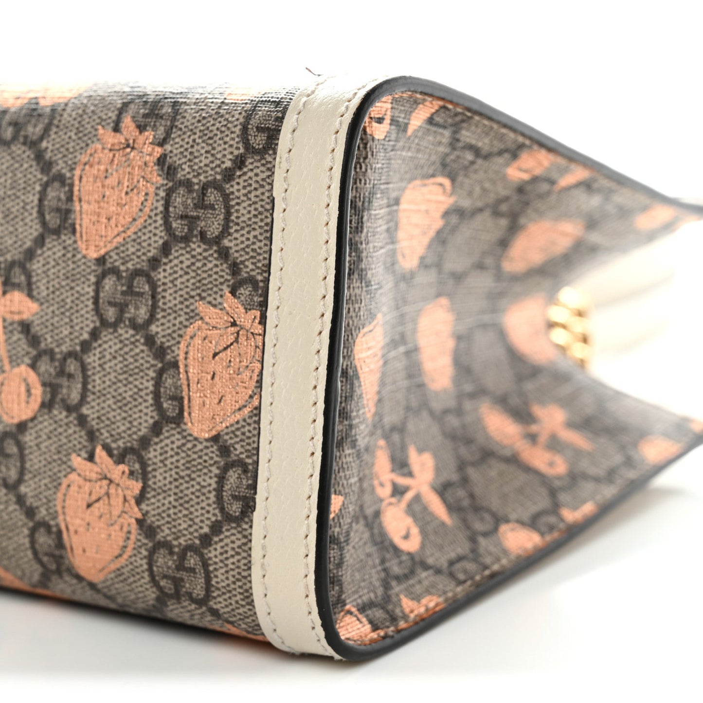 GG Supreme Monogram Berry Textured Dollar Calfskin Small Padlock Tote Beige Ebony Light Copper Mystic White