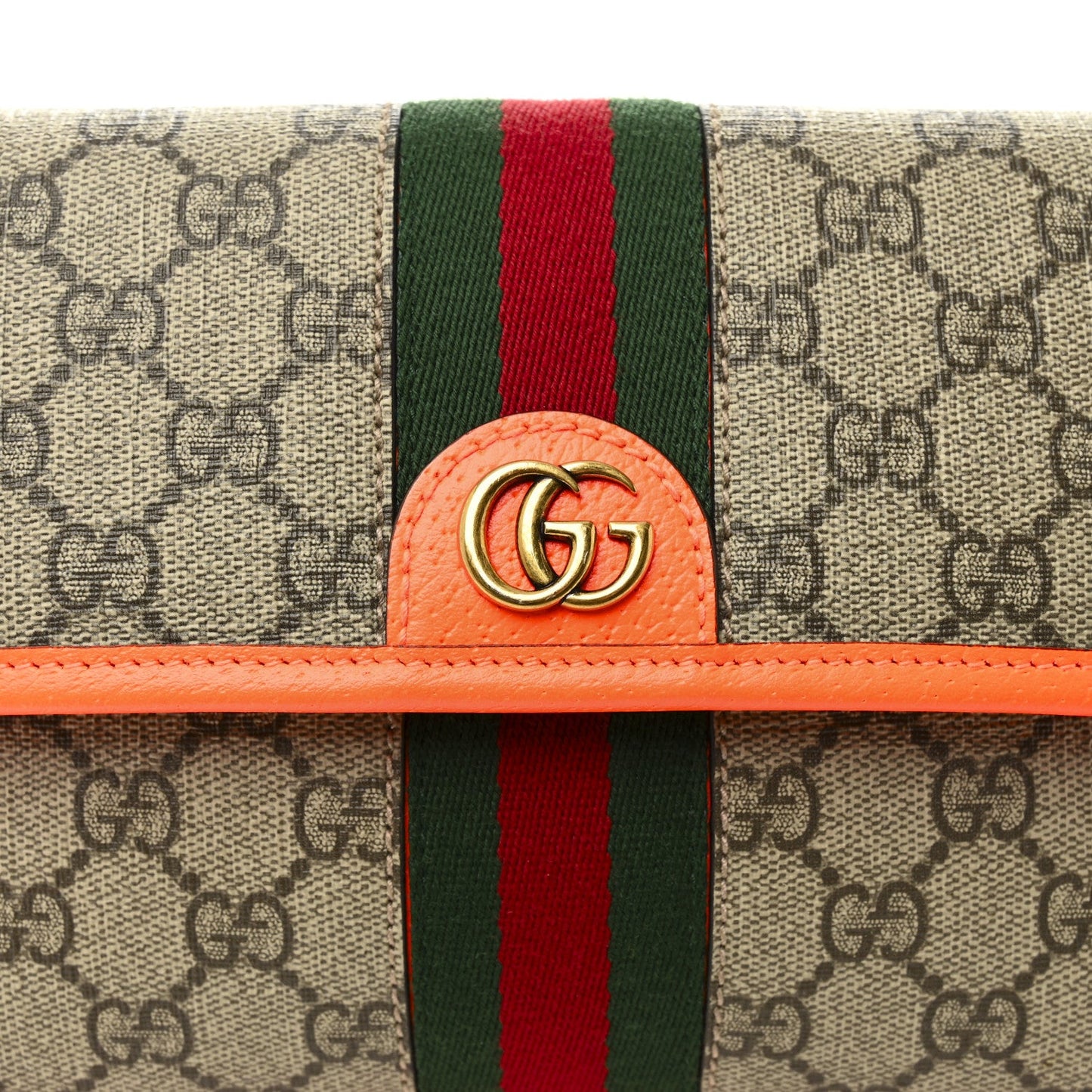 GG Supreme Monogram Web Small Ophidia Belt Bag Beige Ebony Orange Fluo