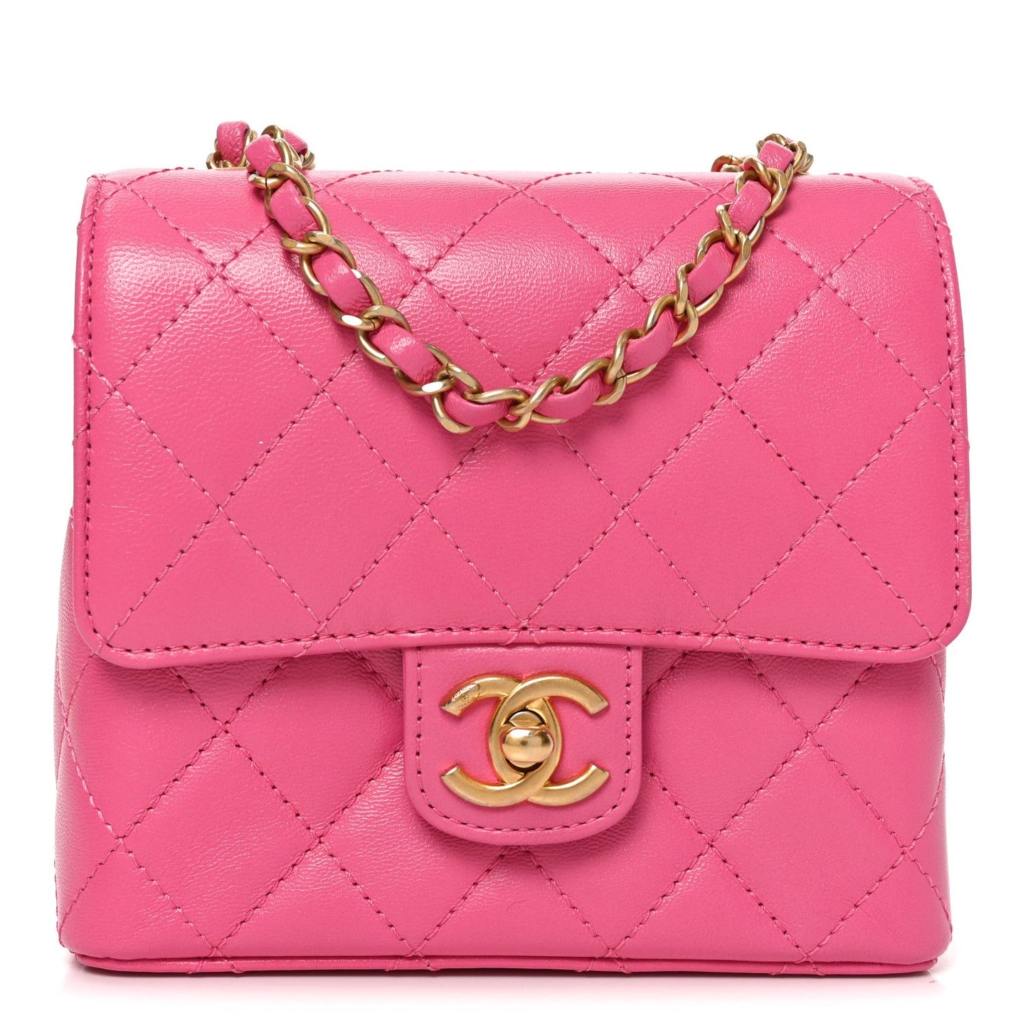 Goatskin Quilted Mini Square Flap Pink