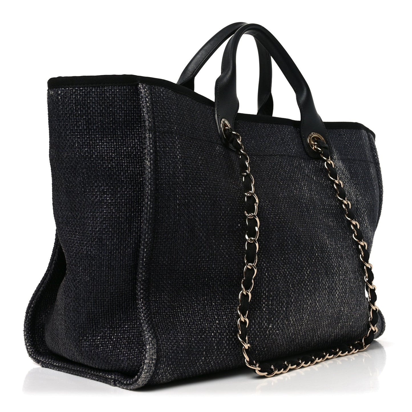 Woven Straw Raffia Large Deauville Tote Black