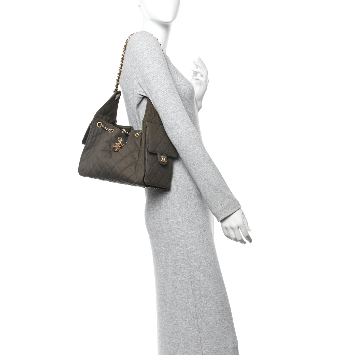 Canvas Quilted Small Chanel 25 Handbag Khaki