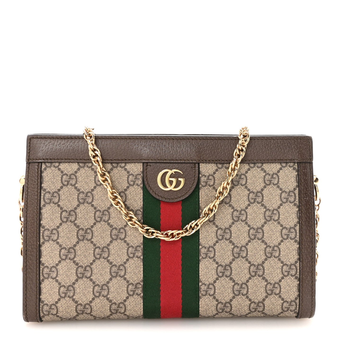 GG Supreme Monogram Web Small Ophidia Chain Shoulder Bag Brown