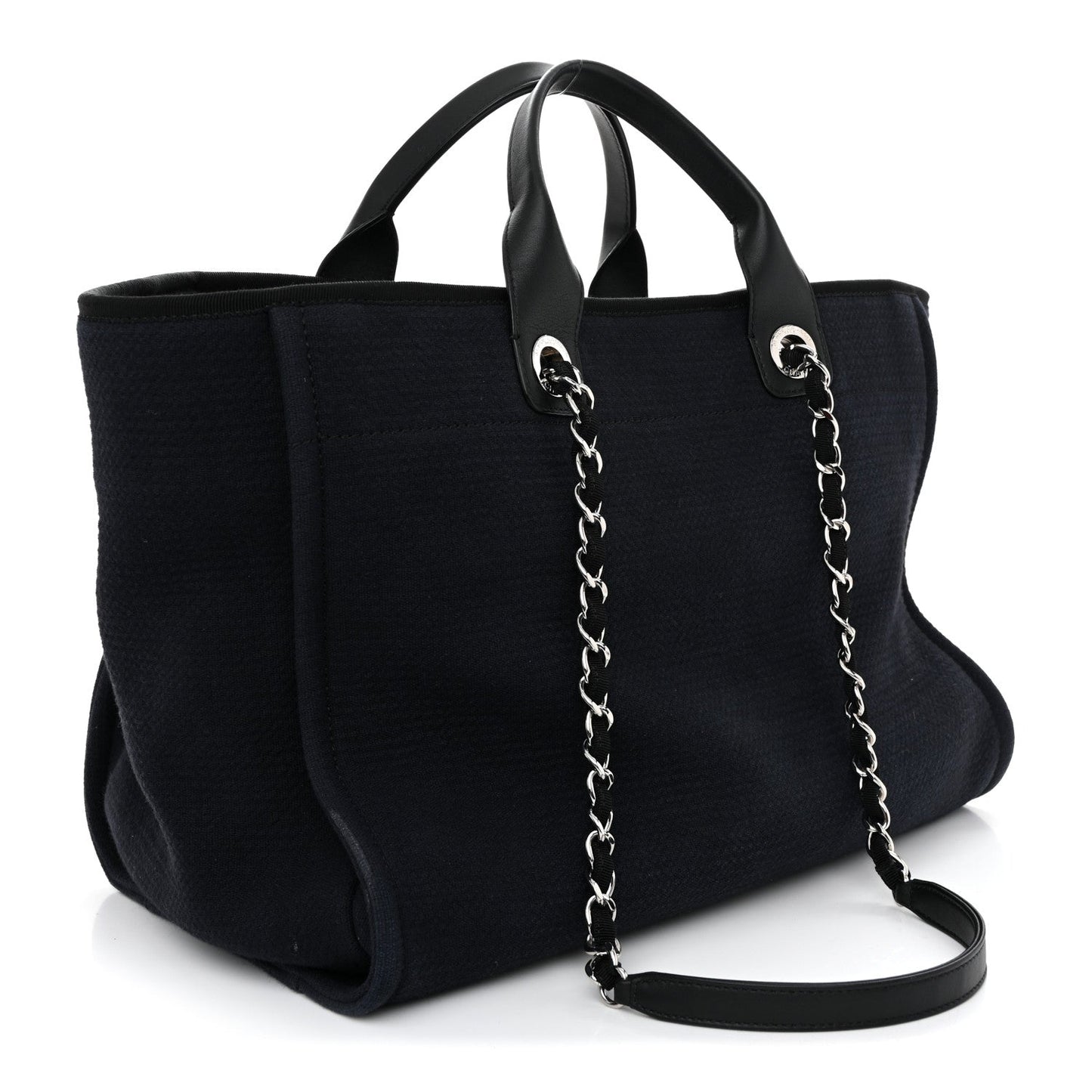 Mixed Fibers Calfskin Medium Deauville Tote Navy Blue