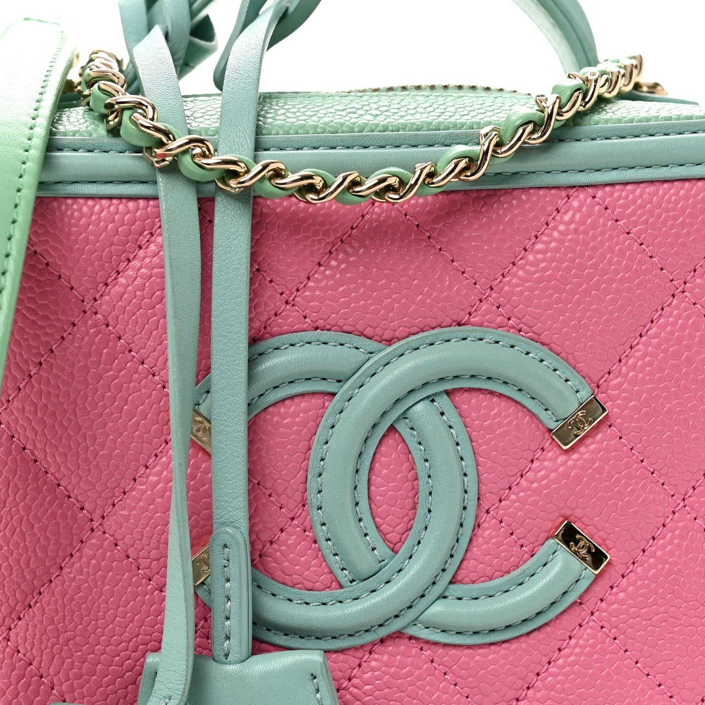 Caviar Quilted Small CC Filigree Vanity Case Pink Green Blue