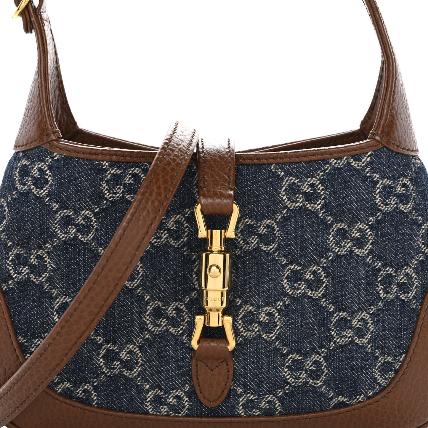 New Denim GG Monogram Calfskin Mini Jackie 1961 Hobo Blue Tea Cuir