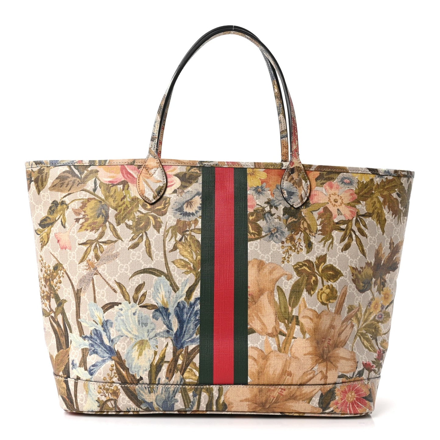 GG Supreme Monogram Water Flora Web Large Ophidia Tote Beige White Multicolor