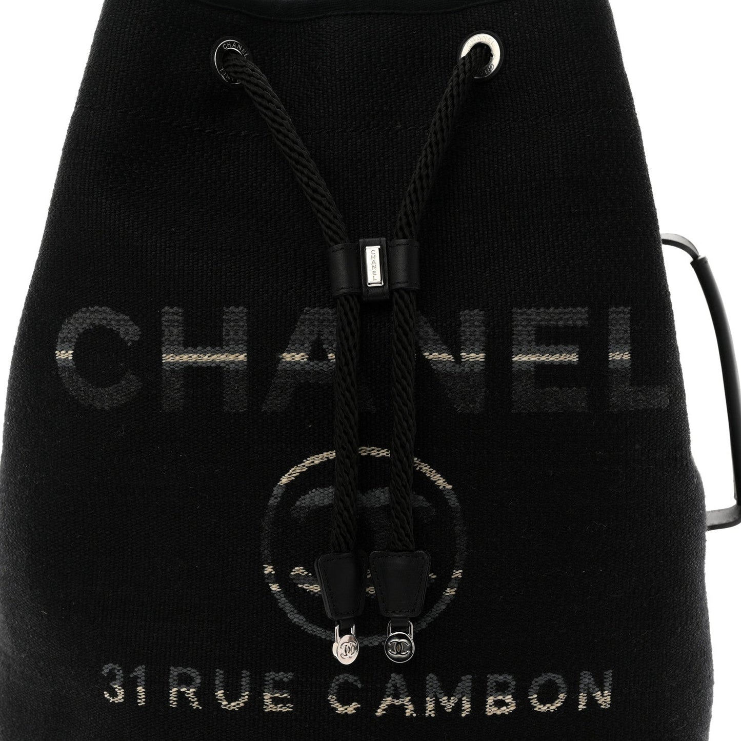 Striped Canvas Deauville Drawstring Backpack Black