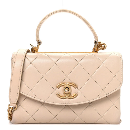 Lambskin Quilted Small Trendy Spirit Top Handle Bag Beige