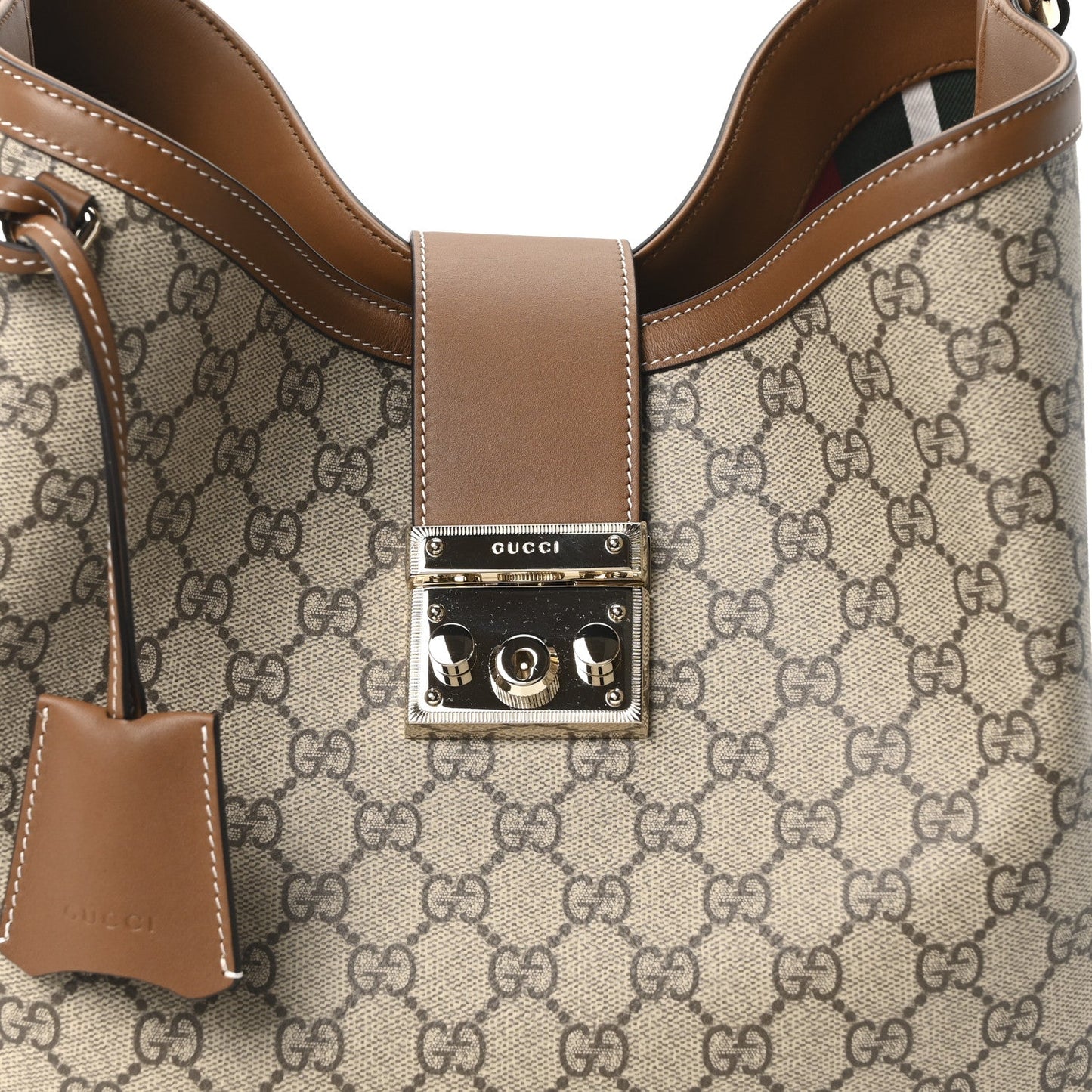 GG Icon Monogram Padlock Shoulder Bag Beige Dark Brown