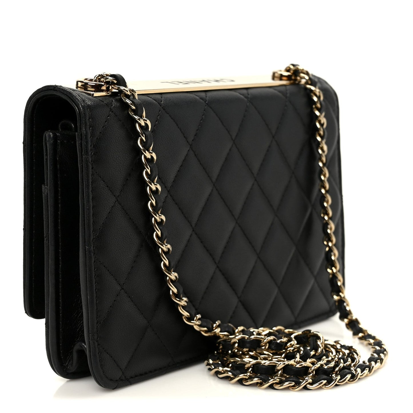 Lambskin Quilted Trendy CC Wallet On Chain WOC Black