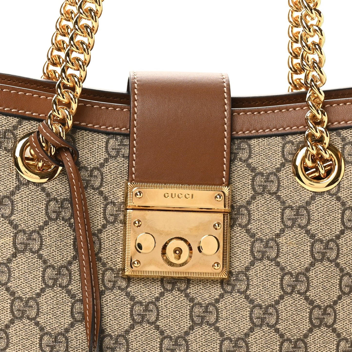 GG Supreme Monogram Calfskin Small Padlock Tote Beige Ebony Tuscany