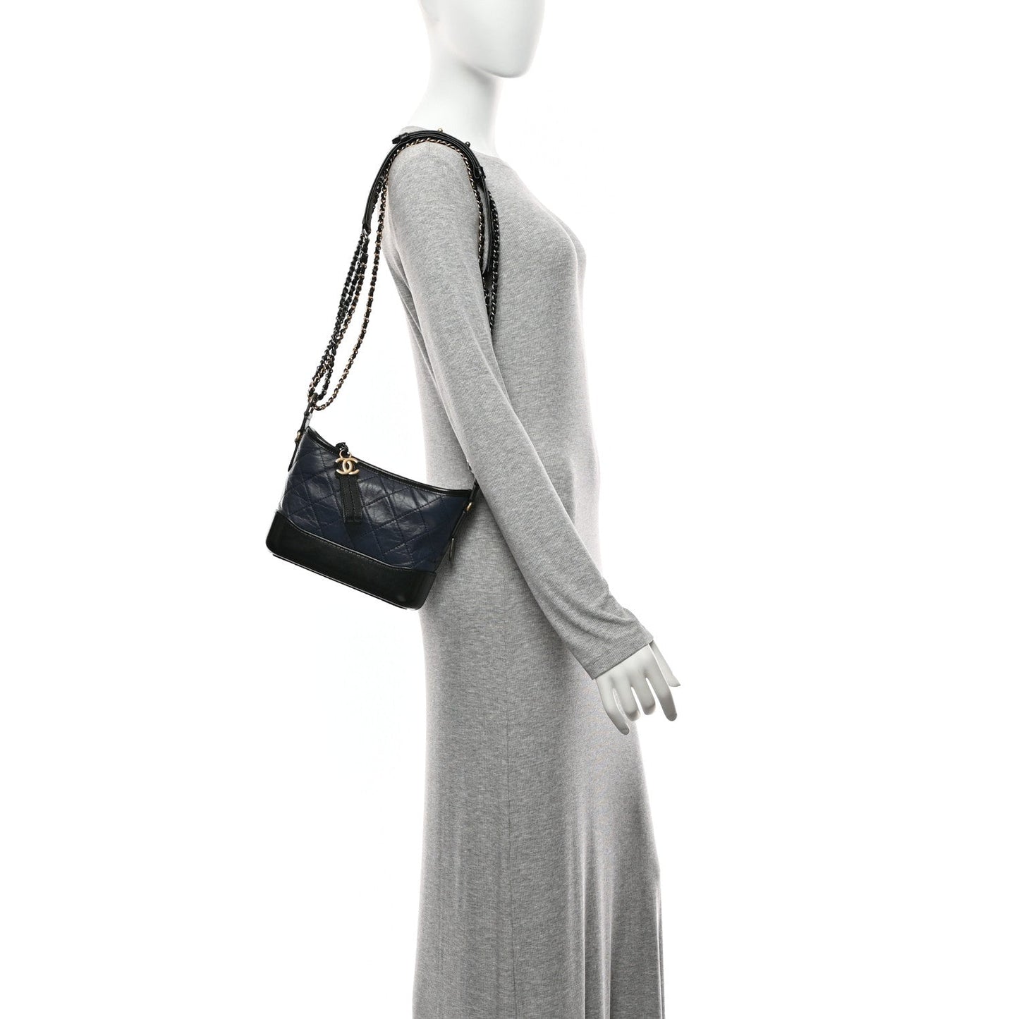 Aged Calfskin Quilted Small Gabrielle Hobo Navy Black