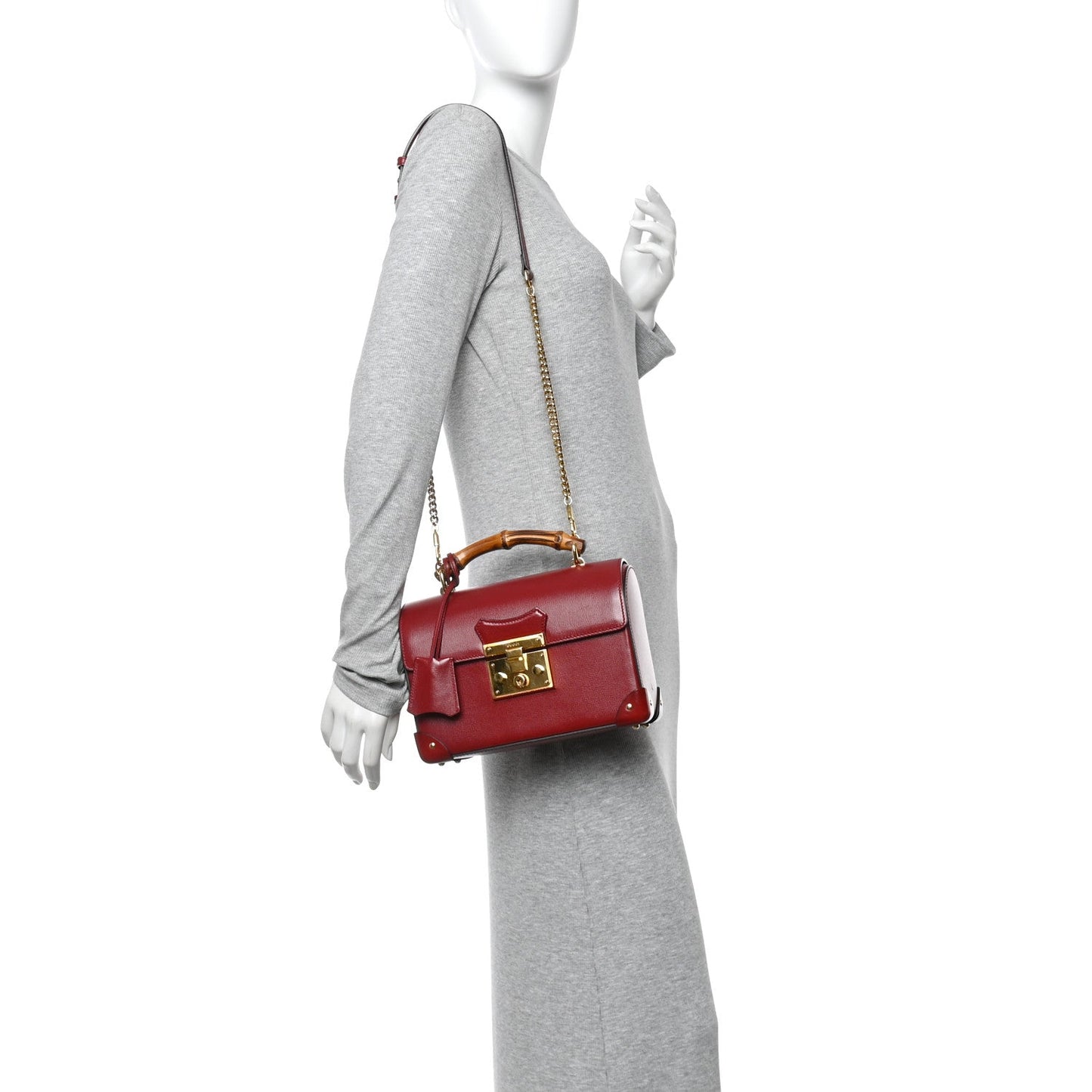 Azalea Calfskin Small Padlock Bamboo Shoulder Bag Romantic Cerise