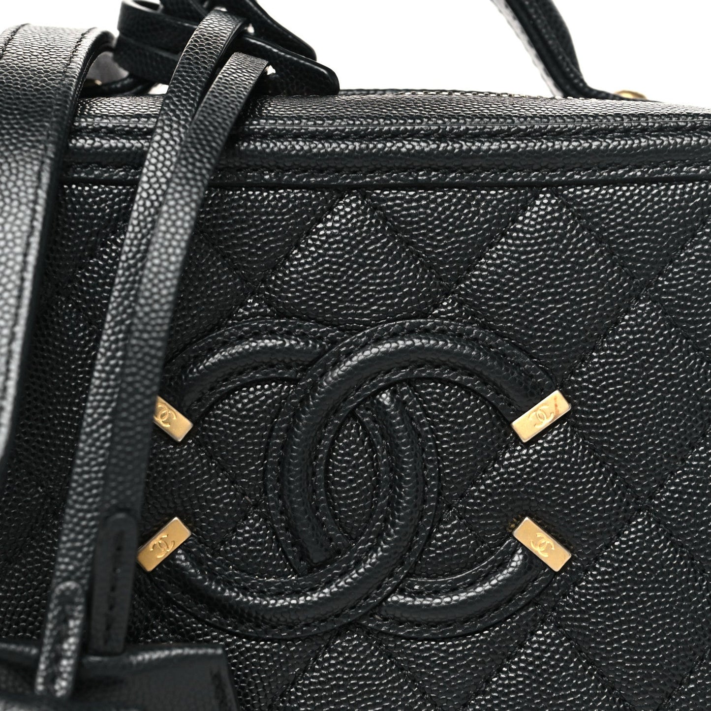 Caviar Quilted Small CC Filigree Vanity Case Black
